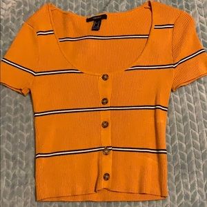 Ribbed mustard yellow striped cardigan type shirt
